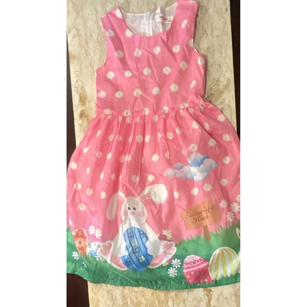Girls Sunny Fashion Girls Pink A-Line Sleeveless Bunny Easter Floral Dress 11/12